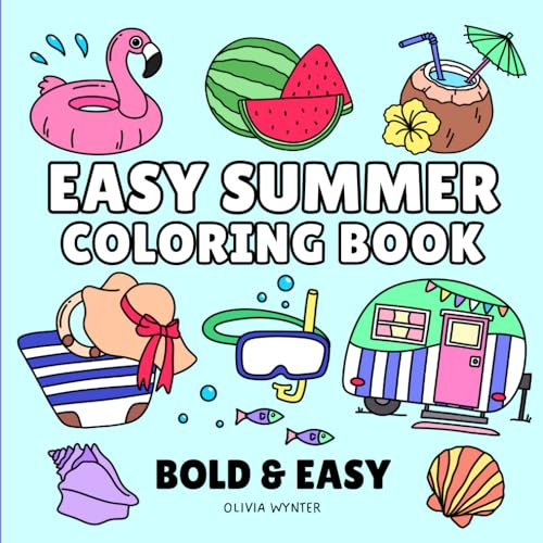 Easy Summer Coloring Book Cute Illustrations with Bold Lines