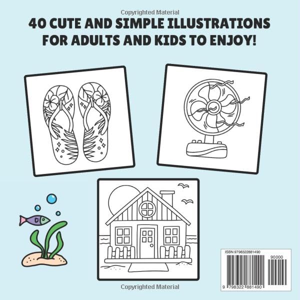 Easy Summer Coloring Book Cute Illustrations with Bold Lines