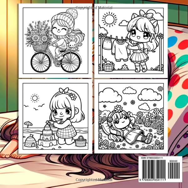 Cute Girl Moments Coloring Book for Adults and Teens