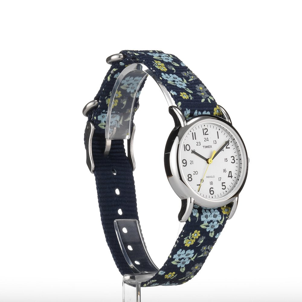 Timex Women's Weekender 31mm Blue Floral Nylon Slip-Thru Strap Watch