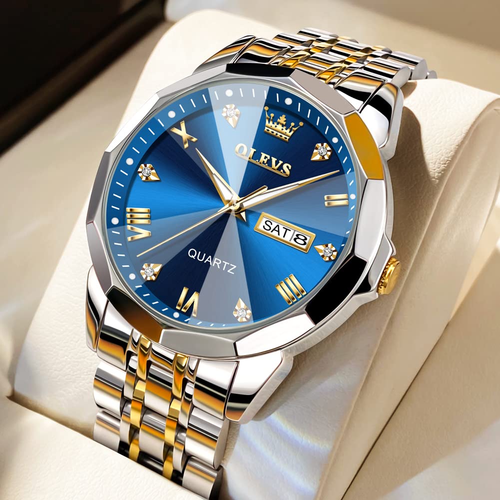 OLEVS Watch for Men Diamond Business Dress Analog Quartz Stainless Steel Waterproof