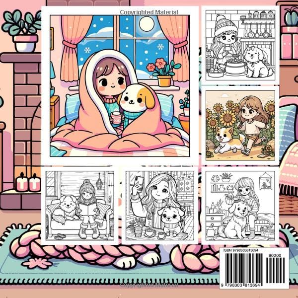 Girl and Dog Moments Coloring Book Bold and Easy for Adults and Teens