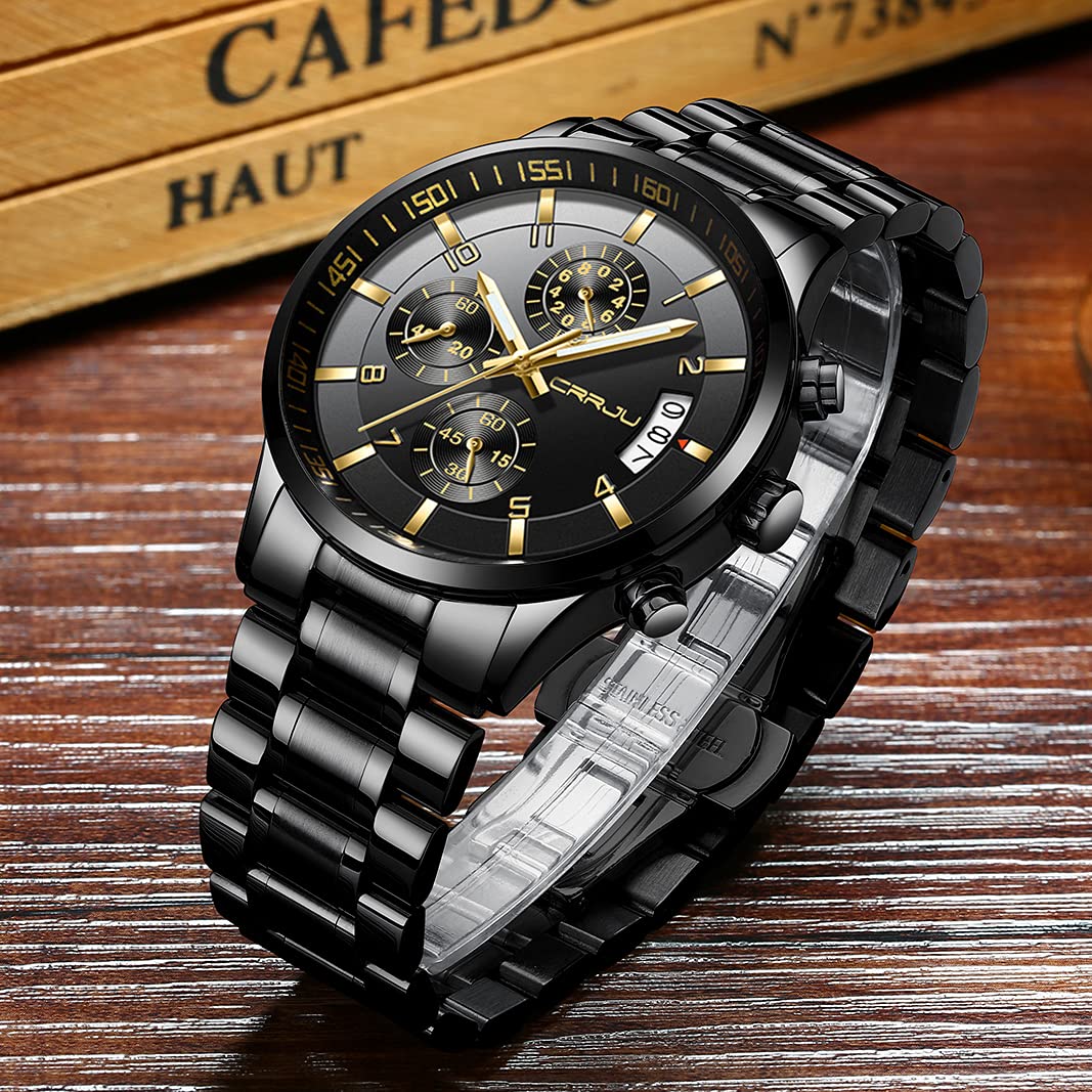 CRRJU Men's Fashion Luxury Casual Stainless Steel Watch Japan Movement Waterproof