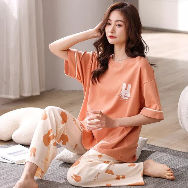 Cute Bunny Printed Pj Suit For Girls / Women