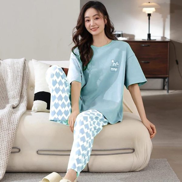 Sky Blue Motion Printed Pj Suit For Girls / Women