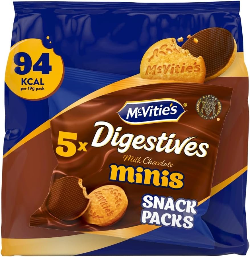 McVitie's Digestives 5 Milk Chocolate Minis Snack Packs, 95 g