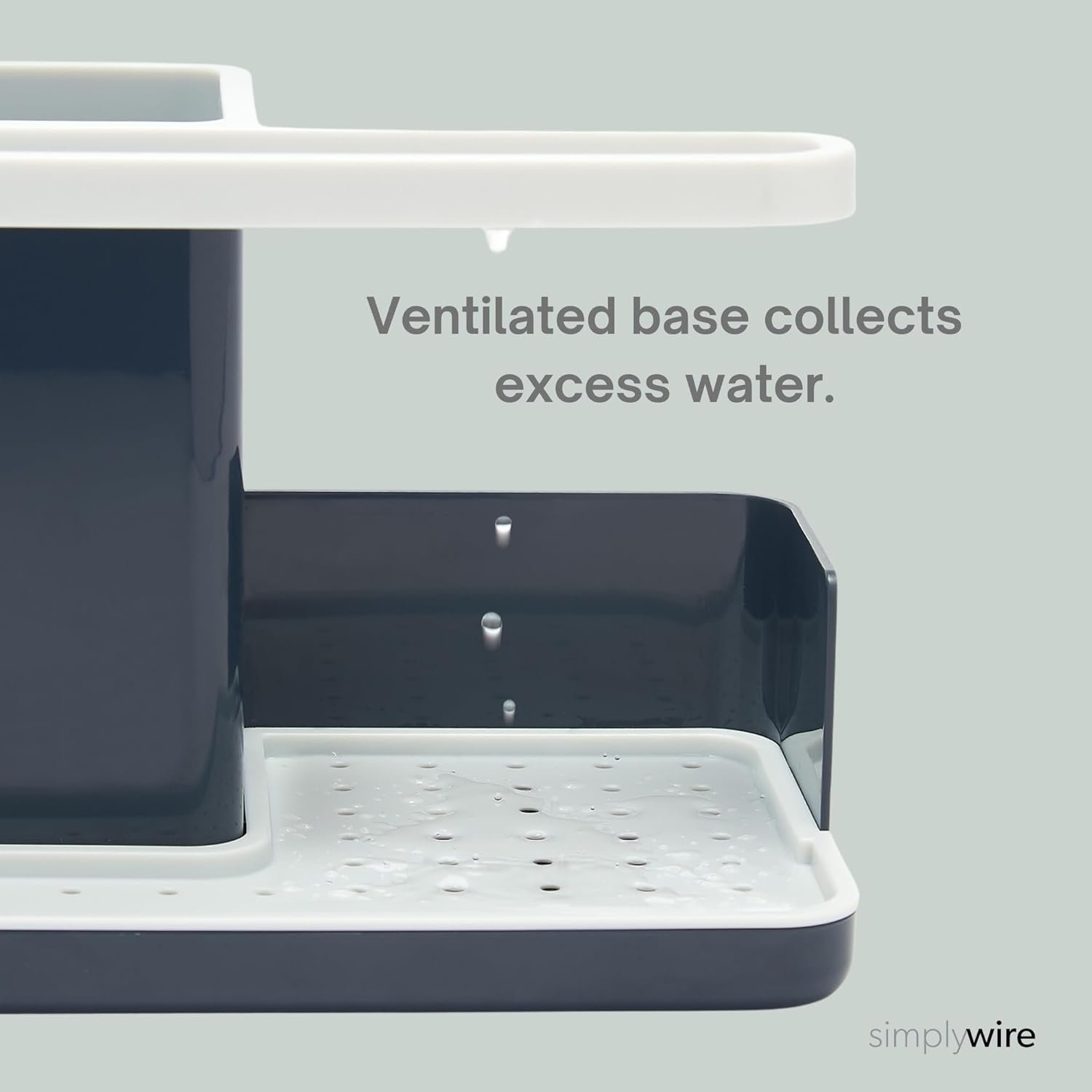 simplywire – Sink Tidy/Caddy – Kitchen Sink Organiser – Removable Drip Tray – Non-Slip - Grey & White - Image 4