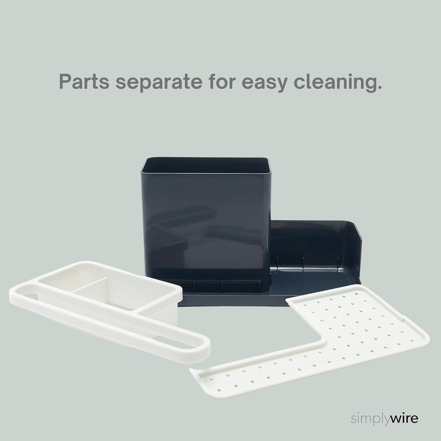 simplywire – Sink Tidy/Caddy – Kitchen Sink Organiser – Removable Drip Tray – Non-Slip - Grey & White - Image 5