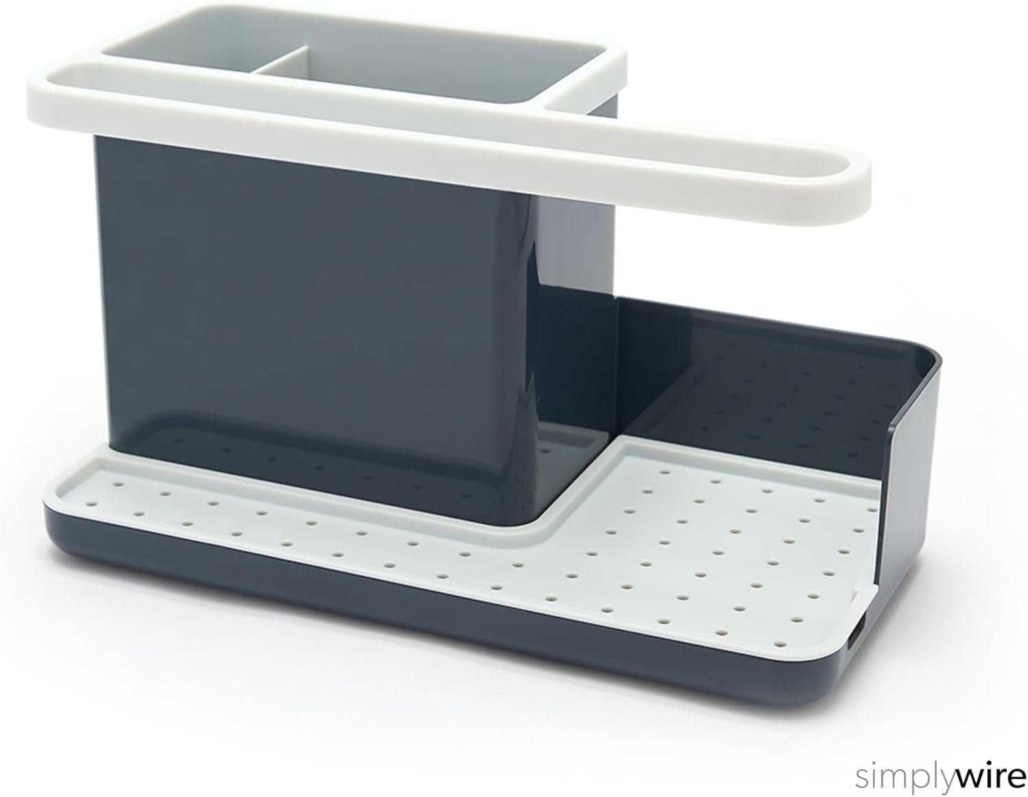 simplywire – Sink Tidy/Caddy – Kitchen Sink Organiser – Removable Drip Tray – Non-Slip - Grey & White - Image 2