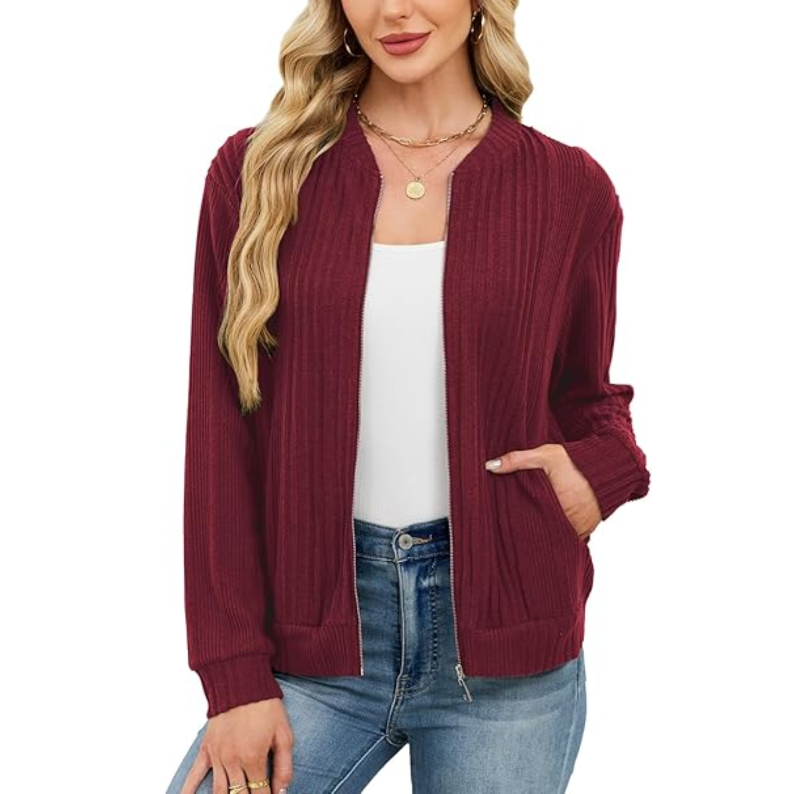 Womens Cardigan Sweaters Full Zip Up Jackets with Pockets Long Sleeve Tunic Tops Lightweight Sweatshirts Casual Fall Outfit Clothes S-XXL