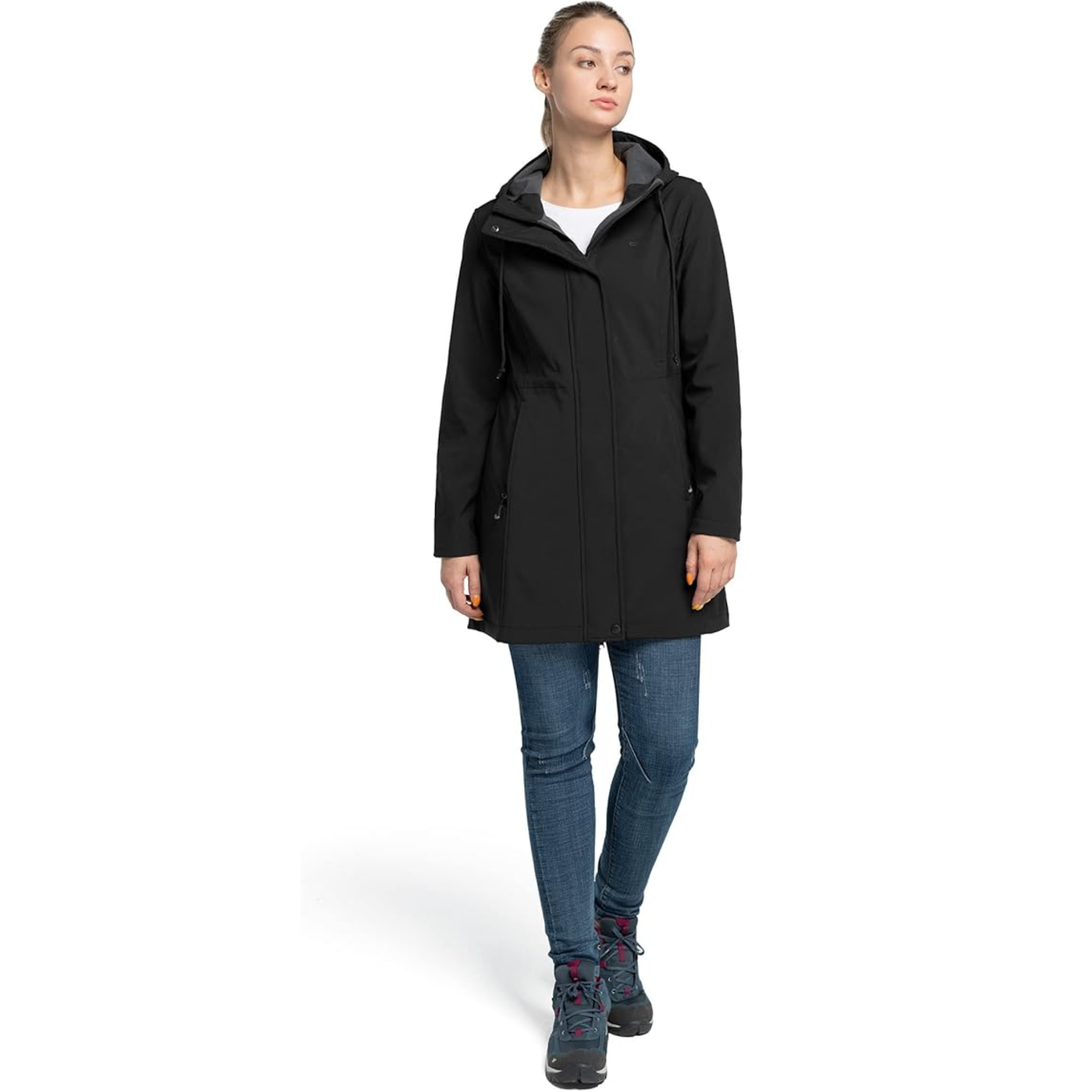 33,000ft Women’s Lightweight Softshell Jacket with Hood Waterproof Ladies Functional Jacket Fleece Lined Windbreaker Breathable Raincoat Hooded Long Coats for Hiking - Image 3