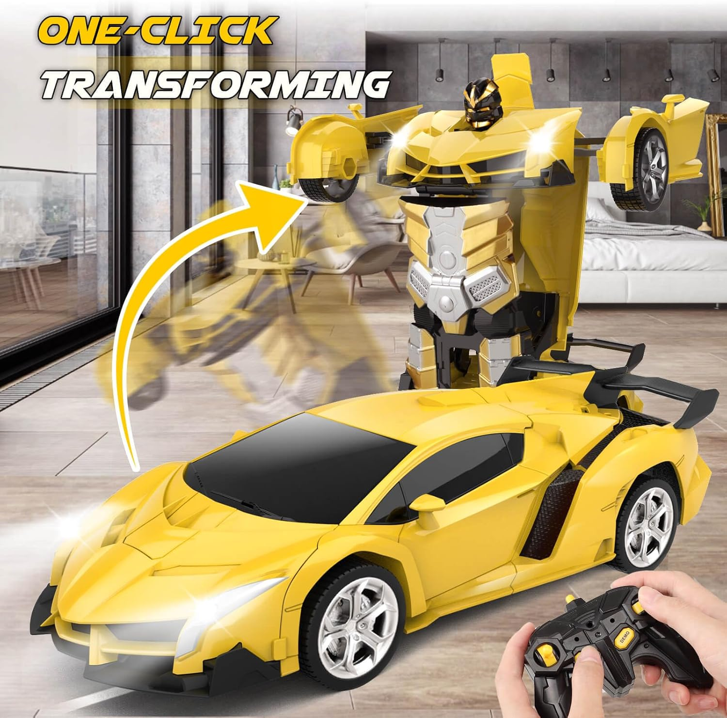 Britik Toys for Kids 3-8 Year Old: Transforming Remote Control Car Toys Gifts for Boys Age 3 4 5 6 7 8 Birthday Presents Toy for Toddler Transformable 2 in 1 Robot RC Car Toy 360° Rotating-Yellow - Image 4