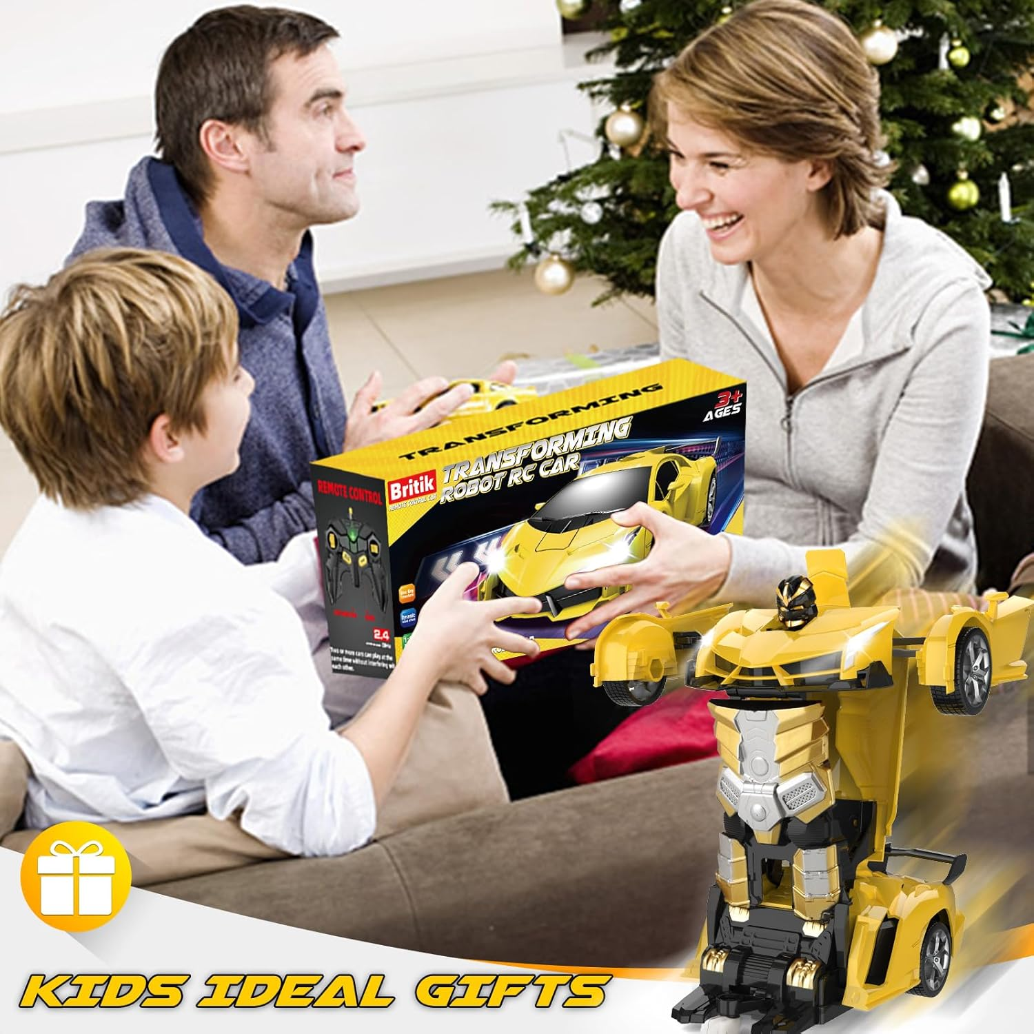 Britik Toys for Kids 3-8 Year Old: Transforming Remote Control Car Toys Gifts for Boys Age 3 4 5 6 7 8 Birthday Presents Toy for Toddler Transformable 2 in 1 Robot RC Car Toy 360° Rotating-Yellow - Image 8