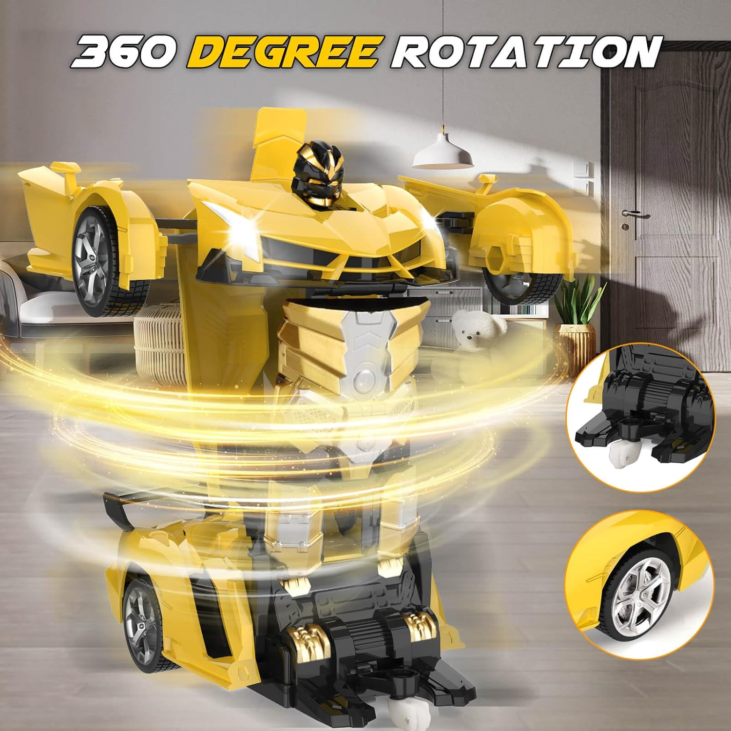 Britik Toys for Kids 3-8 Year Old: Transforming Remote Control Car Toys Gifts for Boys Age 3 4 5 6 7 8 Birthday Presents Toy for Toddler Transformable 2 in 1 Robot RC Car Toy 360° Rotating-Yellow - Image 6