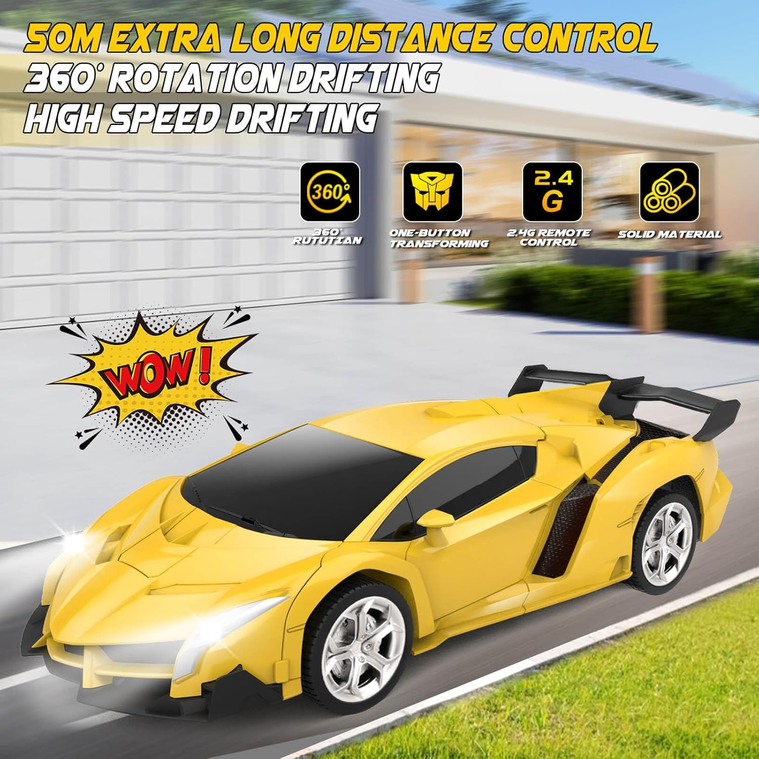 Britik Toys for Kids 3-8 Year Old: Transforming Remote Control Car Toys Gifts for Boys Age 3 4 5 6 7 8 Birthday Presents Toy for Toddler Transformable 2 in 1 Robot RC Car Toy 360° Rotating-Yellow - Image 7