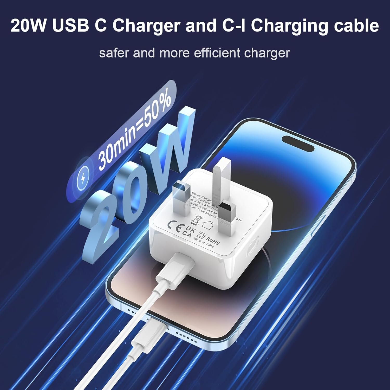 iPhone Fast Charger 20W UK Plug with Cable, 2-Pack Apple MFi Certified 3A Lightning Charger for iPhone & iPad - Image 4