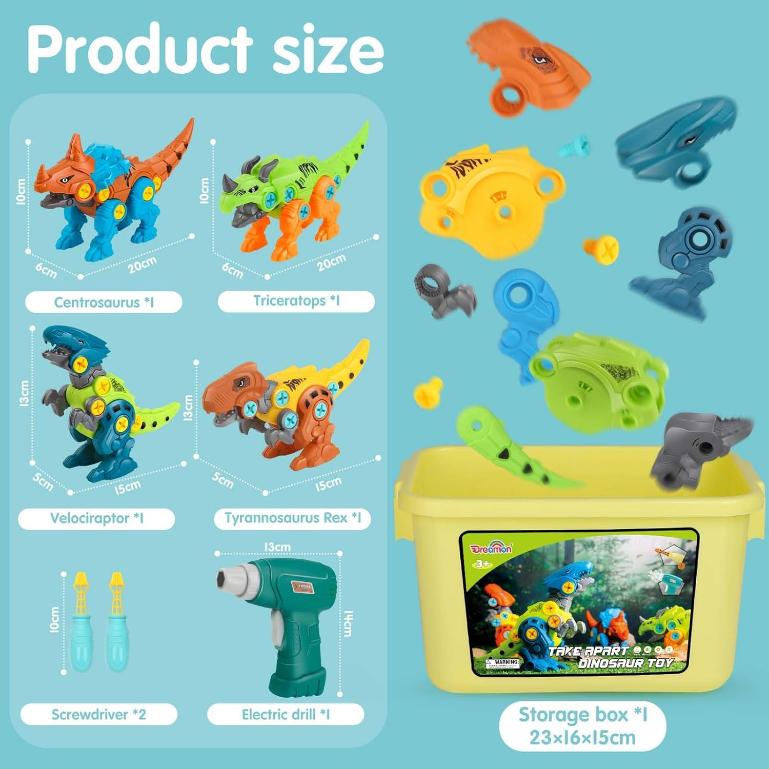 Dreamon Take Apart Dinosaur Toys for Kids with Storage Box Electric Drill DIY Construction Build Set Educational STEM for Boys Girls 3 Years and Up - Image 6