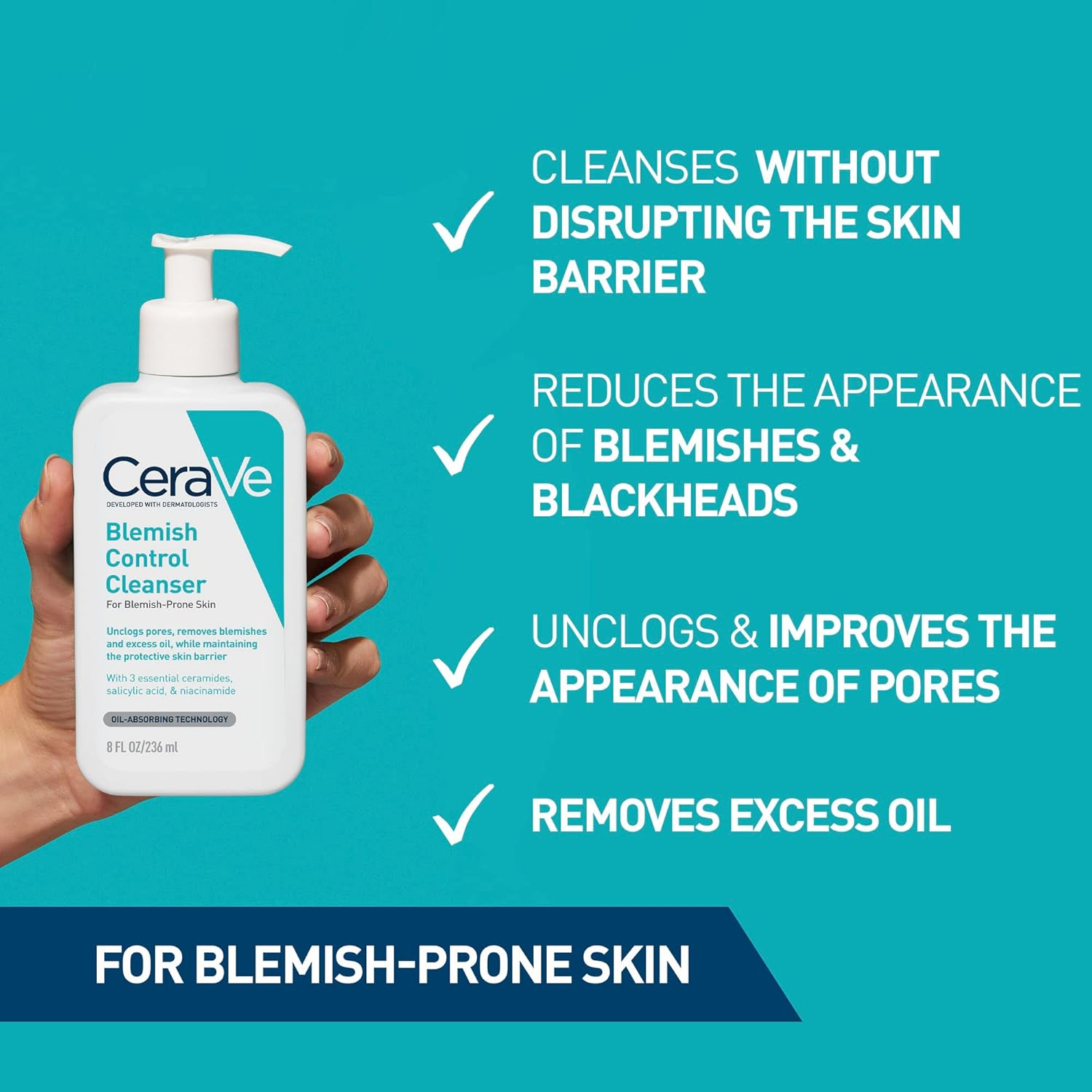 CeraVe Blemish Control Face Cleanser with 2% Salicylic Acid & Niacinamide for Blemish-Prone Skin 236ml - Image 7