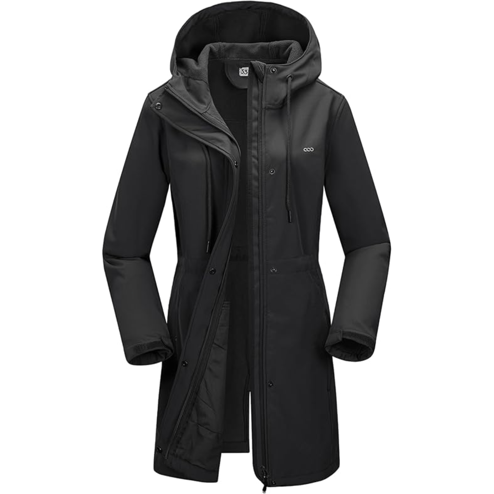 33,000ft Women’s Lightweight Softshell Jacket with Hood Waterproof Ladies Functional Jacket Fleece Lined Windbreaker Breathable Raincoat Hooded Long Coats for Hiking