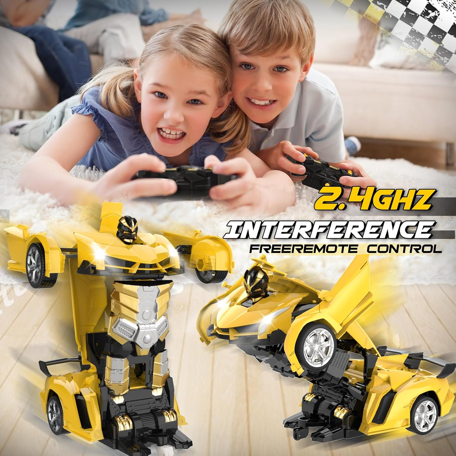Britik Toys for Kids 3-8 Year Old: Transforming Remote Control Car Toys Gifts for Boys Age 3 4 5 6 7 8 Birthday Presents Toy for Toddler Transformable 2 in 1 Robot RC Car Toy 360° Rotating-Yellow - Image 5