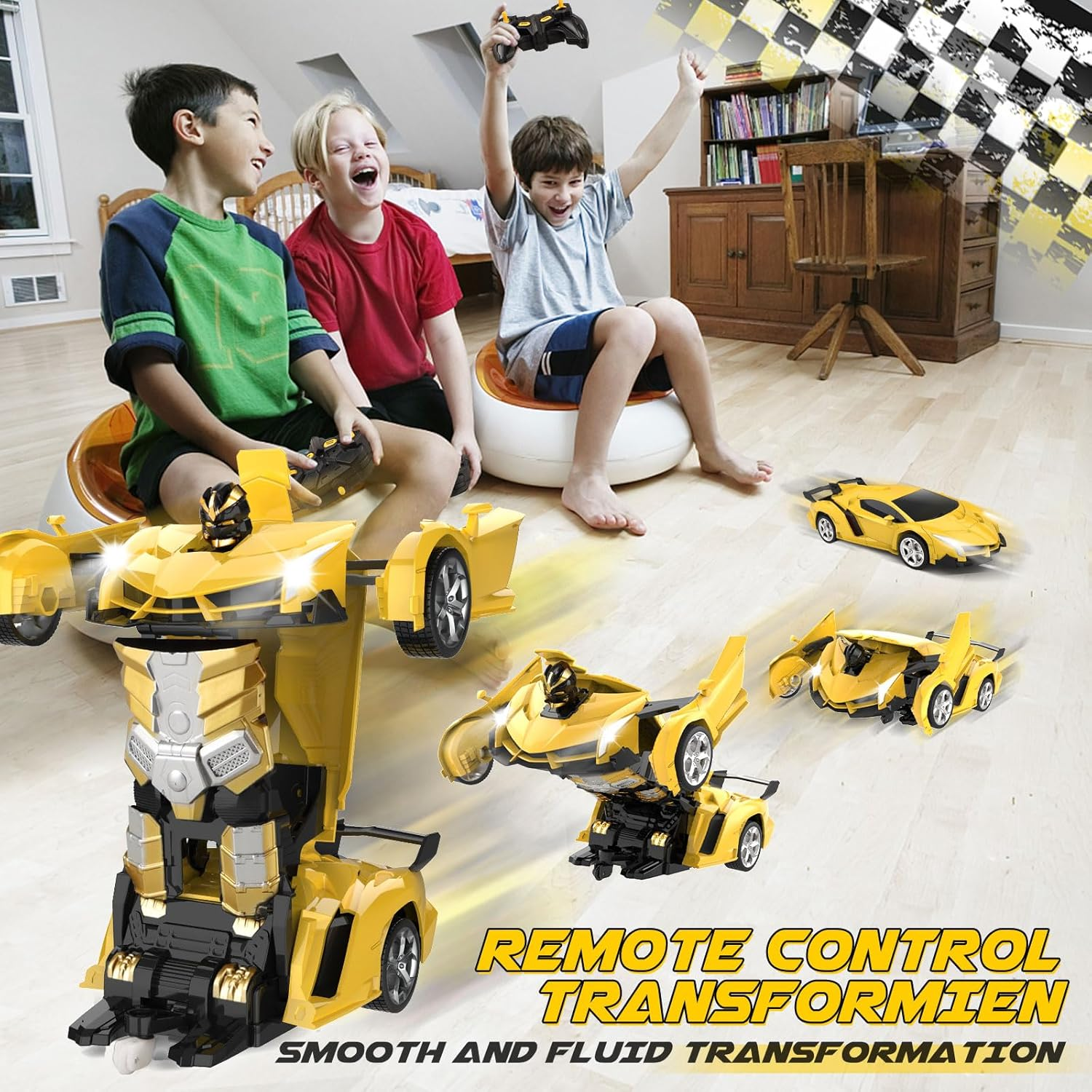Britik Toys for Kids 3-8 Year Old: Transforming Remote Control Car Toys Gifts for Boys Age 3 4 5 6 7 8 Birthday Presents Toy for Toddler Transformable 2 in 1 Robot RC Car Toy 360° Rotating-Yellow - Image 3