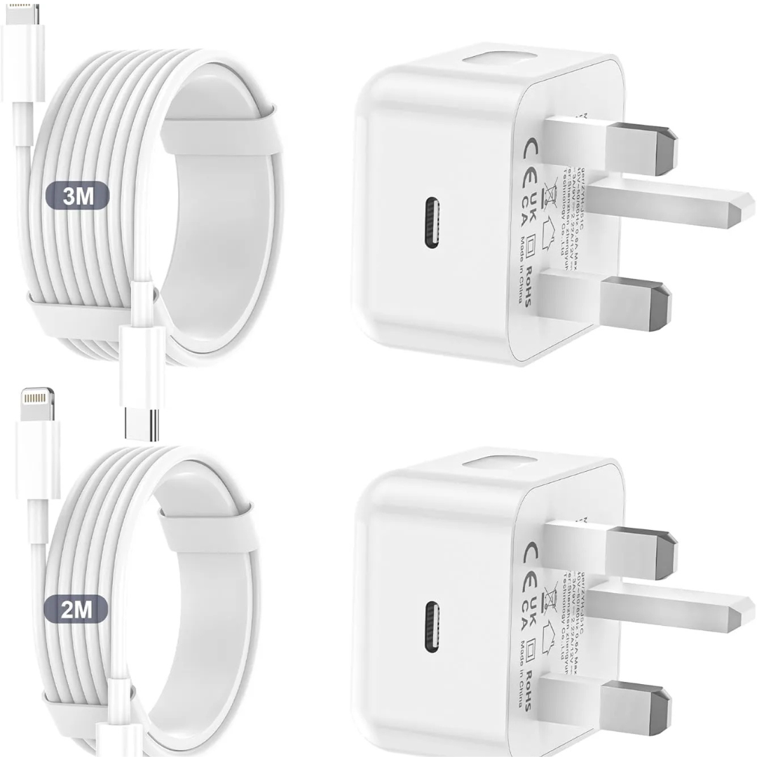 iPhone Fast Charger 20W UK Plug with Cable, 2-Pack Apple MFi Certified 3A Lightning Charger for iPhone & iPad