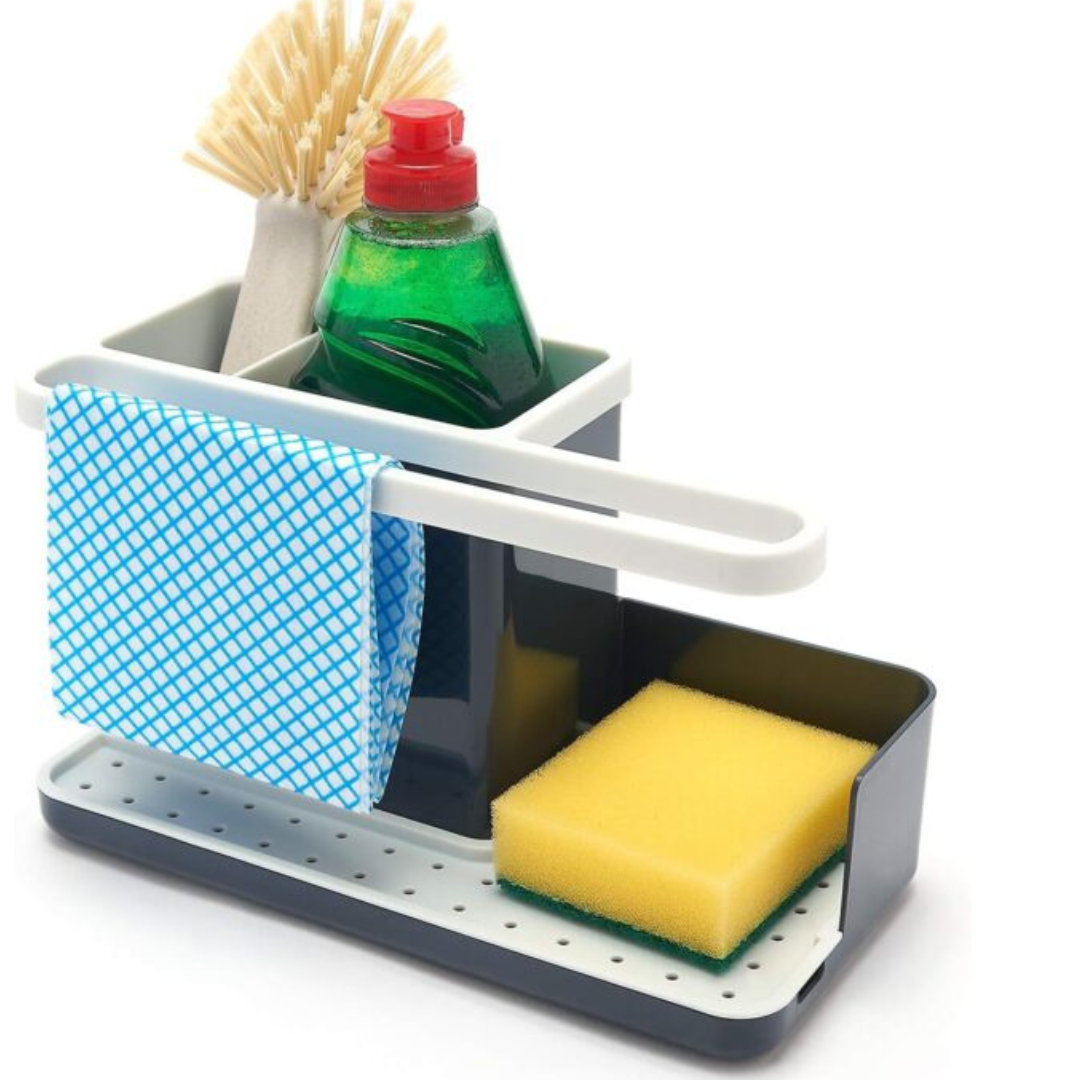 simplywire – Sink Tidy/Caddy – Kitchen Sink Organiser – Removable Drip Tray – Non-Slip - Grey & White