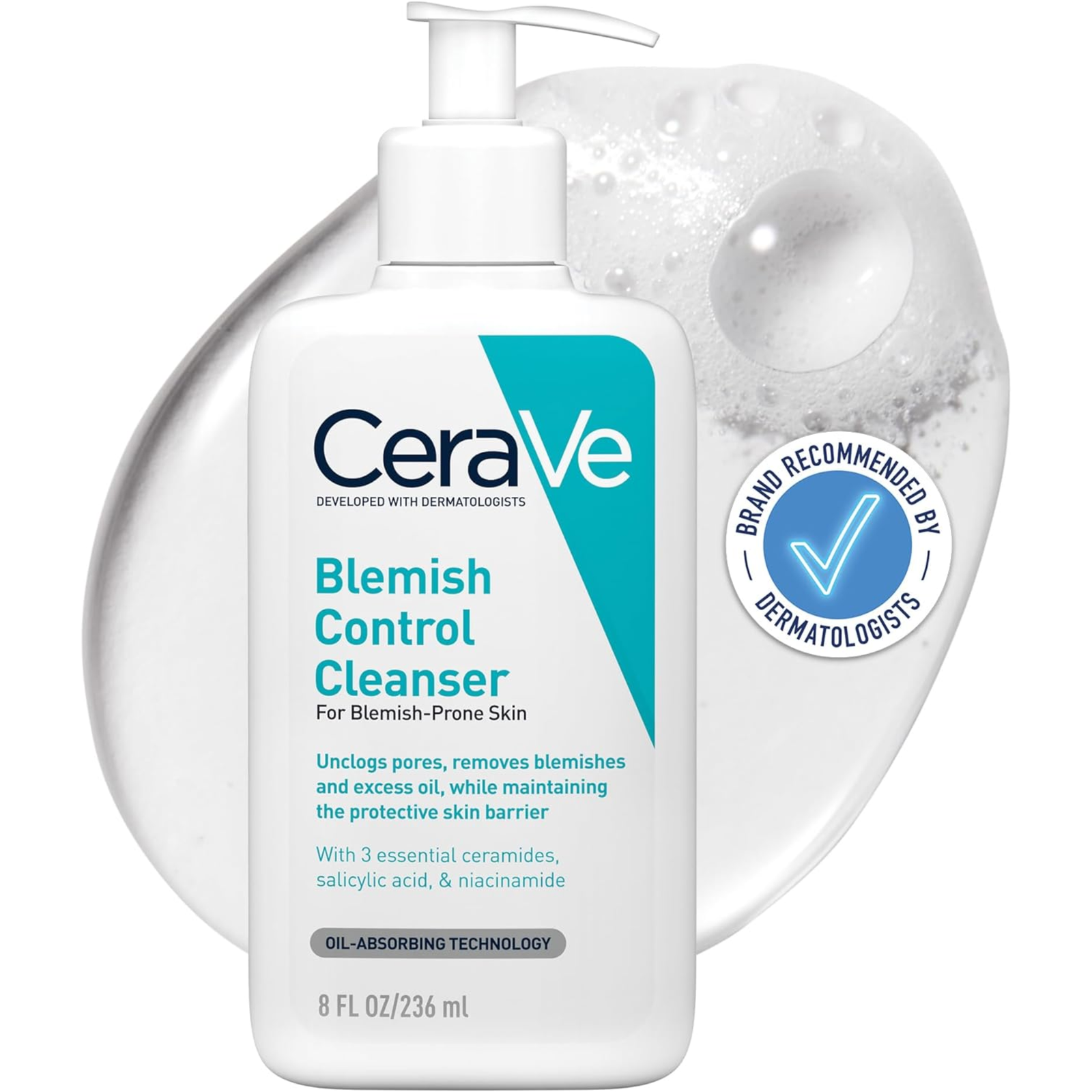 CeraVe Blemish Control Face Cleanser with 2% Salicylic Acid & Niacinamide for Blemish-Prone Skin 236ml