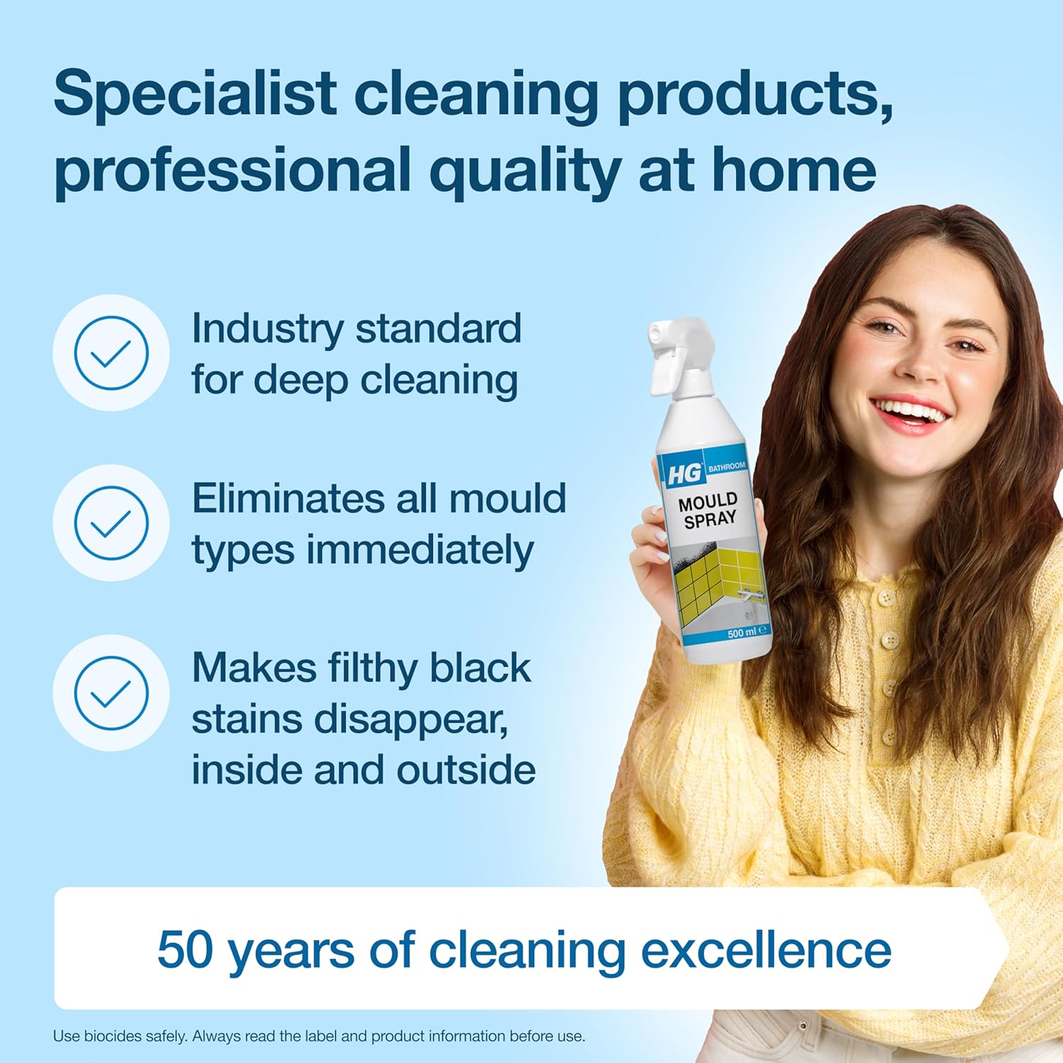 HG Mould Spray – Powerful Black Mould & Mildew Remover for Bathrooms and Kitchens, Quickly Eliminates Stains and Freshens Surfaces - 500ml - Image 3