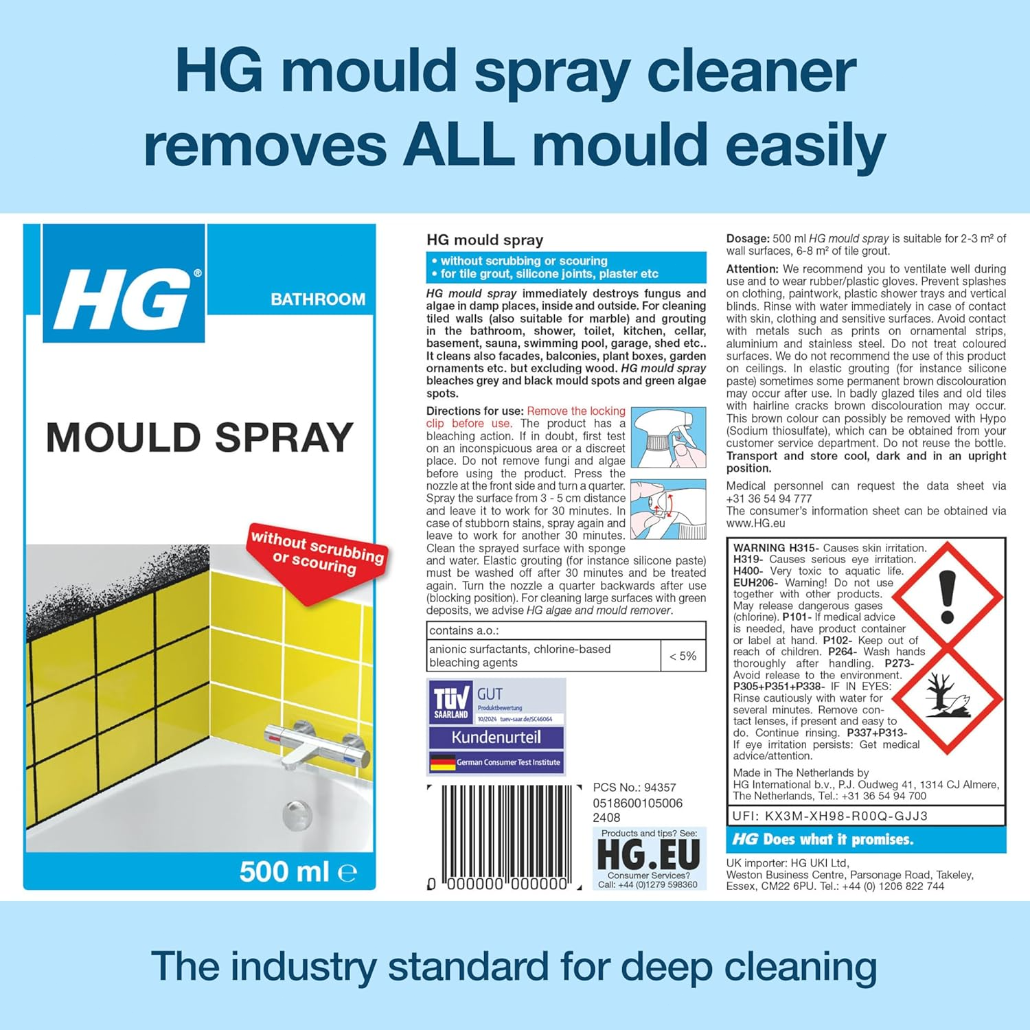 HG Mould Spray – Powerful Black Mould & Mildew Remover for Bathrooms and Kitchens, Quickly Eliminates Stains and Freshens Surfaces - 500ml - Image 6